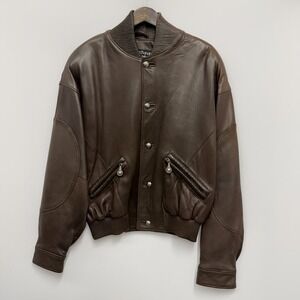 Vintage Marc Buchanan Leather Bomber Jacket Dark Brown "MB" Logo Buttons Sz. 40